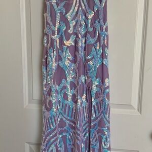 Purple and Blue Sequin Maxi Skirt Prom Dress
